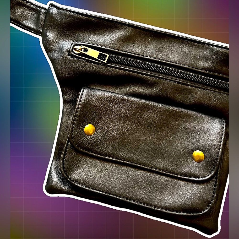 Black vegan leather adjustable multi bag